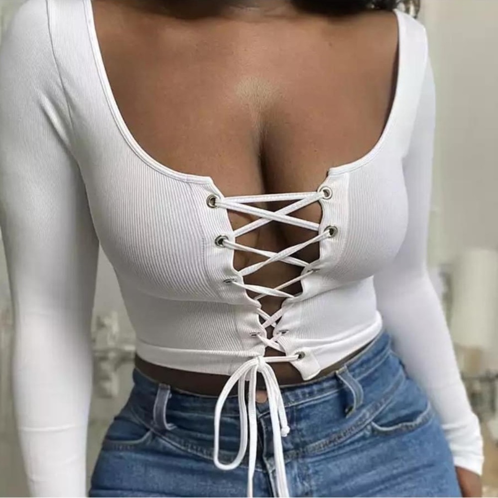 White Lace up top